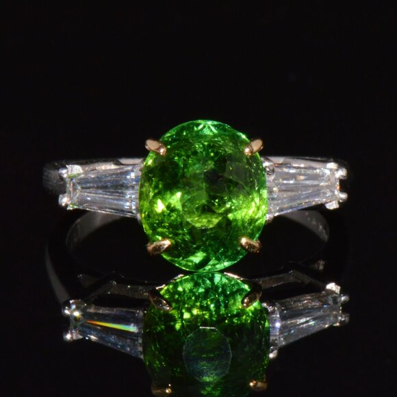 Vintage Jewelry - Certified Natural 3.85CTS VS F Diamond Green Tourmaline 18K Gold Platinum Ring